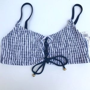 Time & Tru Navy Blue & White Striped Bikini Top
